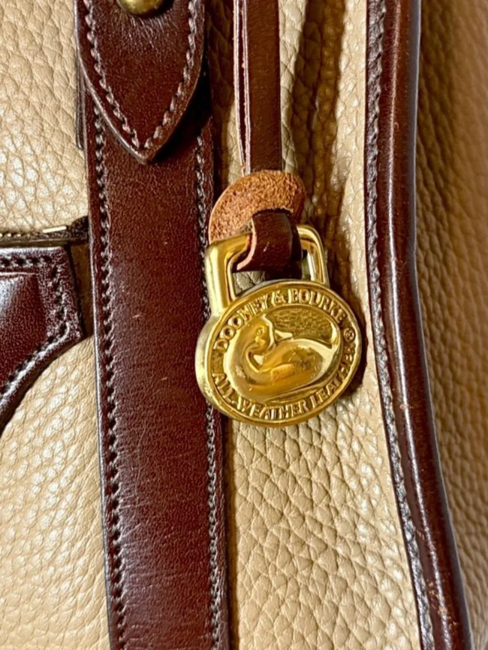 Dooney and Bourke Vintage All-Weather Leather Dark Chocolate and Taupe Satchel